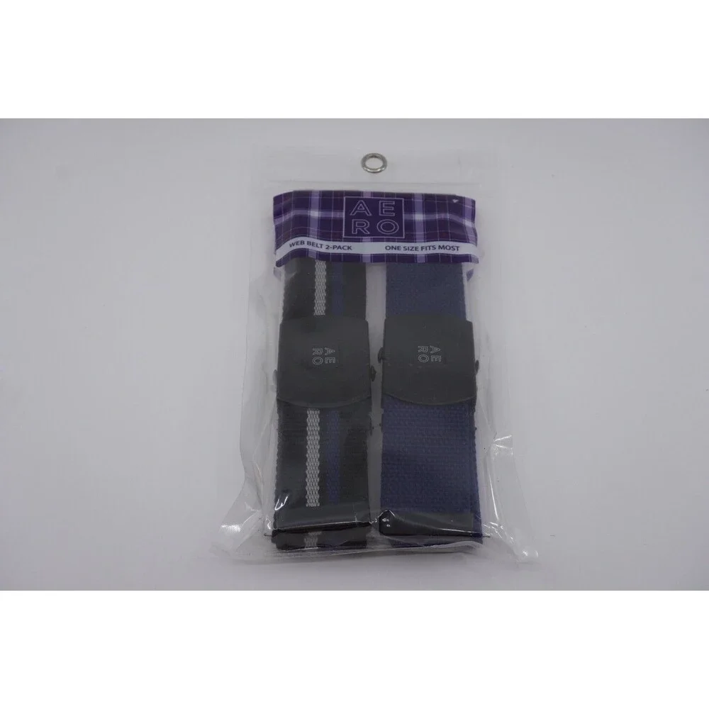 Aeropostale Web Belt(s) 2 Pack Mens Navy Blue & Black W/Stripe OSFM